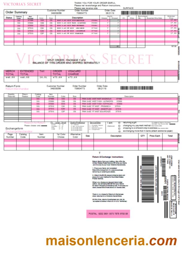 USA Victoria Secret faktura słowo i PDF szablon
